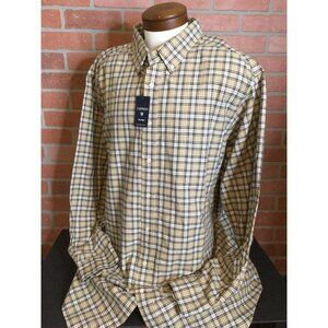 NWT Cremieux Tall Man Classic Button Front Shirt Brown Tan Plaid Mens Size 3XT